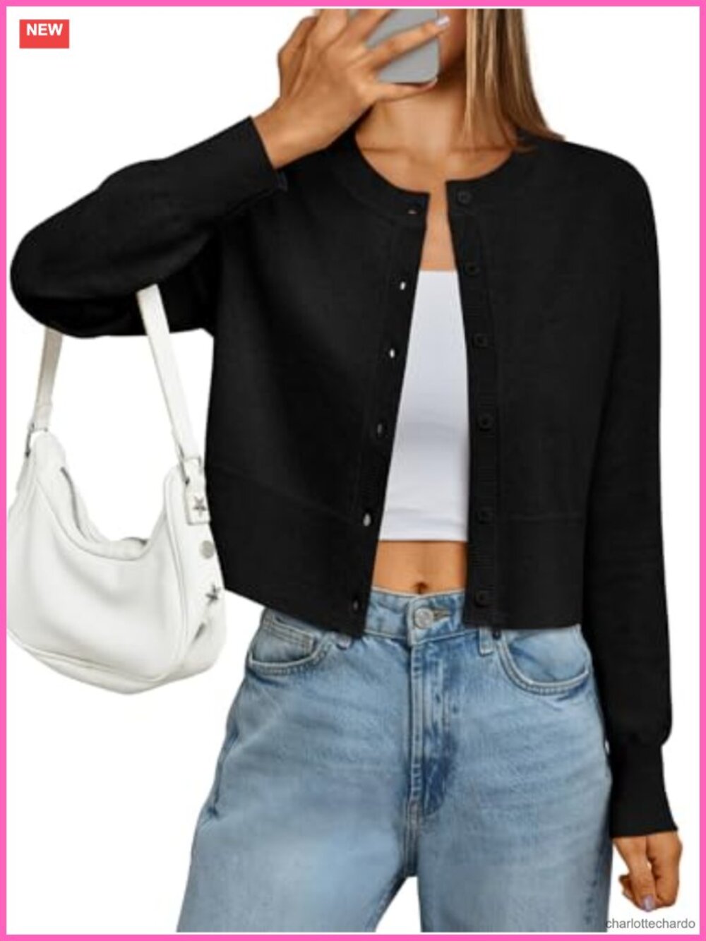 Cropped Lightweight Cardigan Sweater Women Crew Neck Long Sleeve